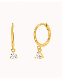 Dangling CZ Huggie Hoop Earrings - Two stone colors available: Black & White