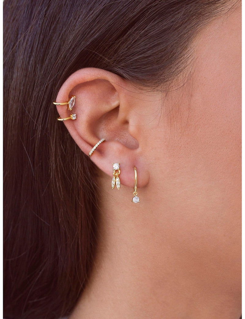 Dangling CZ Huggie Hoop Earrings - Two stone colors available: Black & White