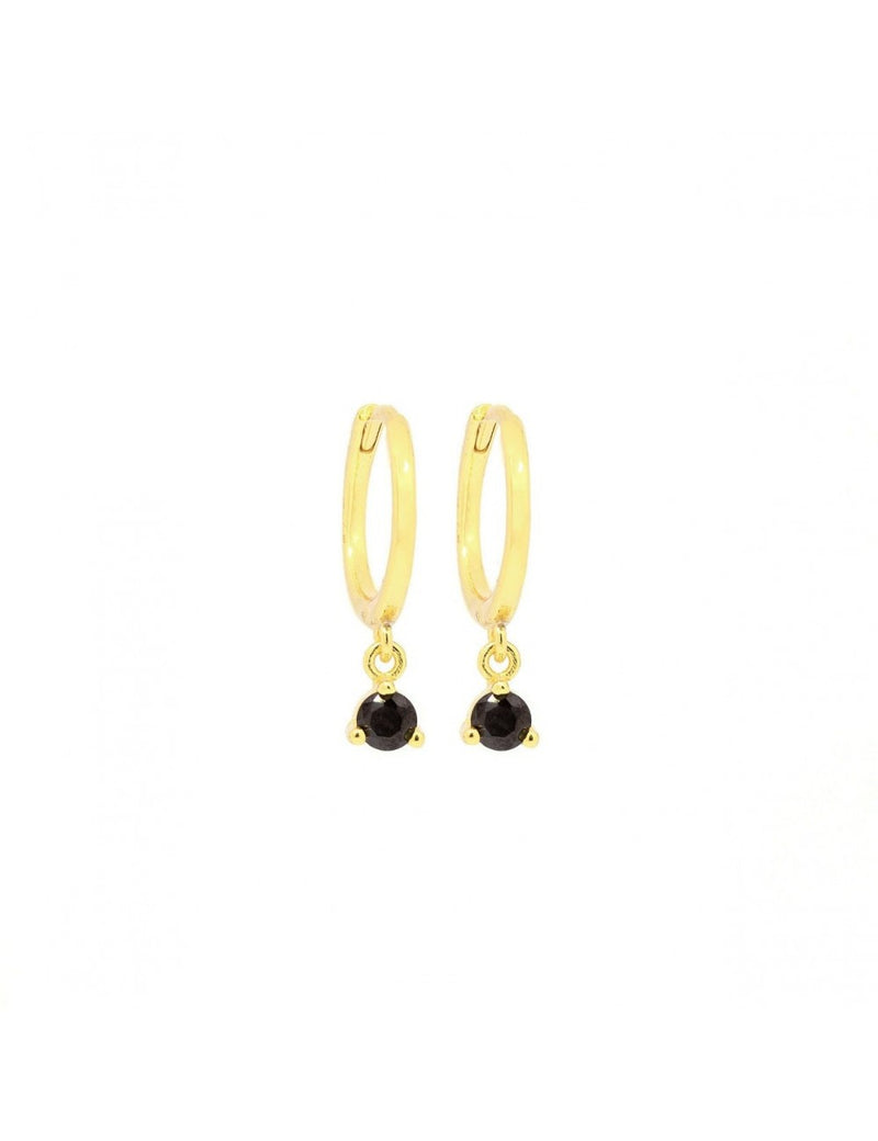 Dangling CZ Huggie Hoop Earrings - Two stone colors available: Black & White