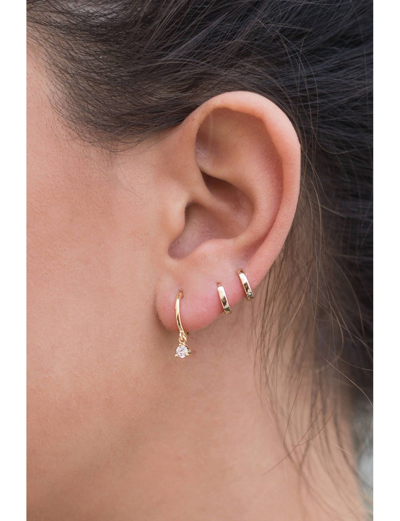 Dangling CZ Huggie Hoop Earrings - Two stone colors available: Black & White