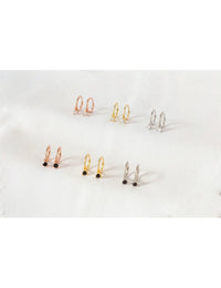 Dangling CZ Huggie Hoop Earrings - Two stone colors available: Black & White