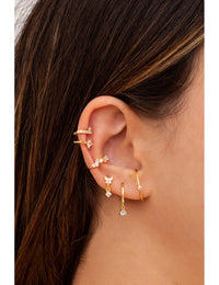 Dangling CZ Huggie Hoop Earrings - Two stone colors available: Black & White
