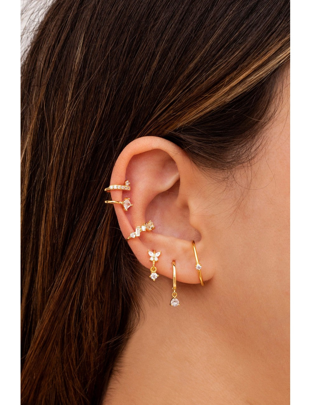 Dangling CZ Huggie Hoop Earrings - Two stone colors available: Black & White