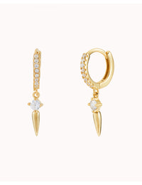 CZ Huggie Hoop Earrings With Spike Shaped Charm