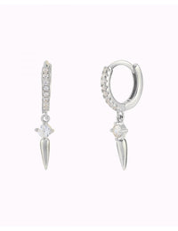 CZ Huggie Hoop Earrings With Spike Shaped Charm