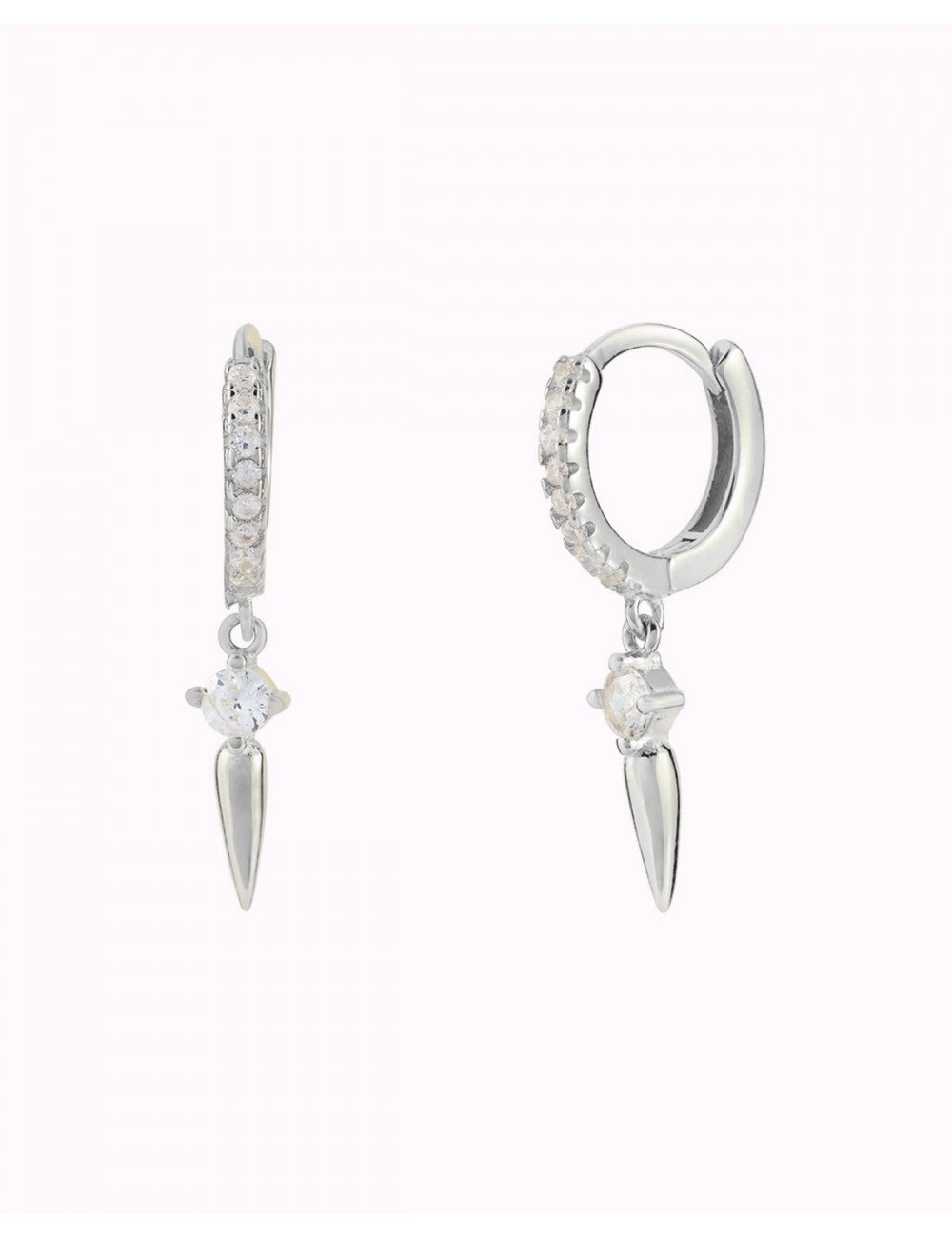 CZ Huggie Hoop Earrings With Spike Shaped Charm