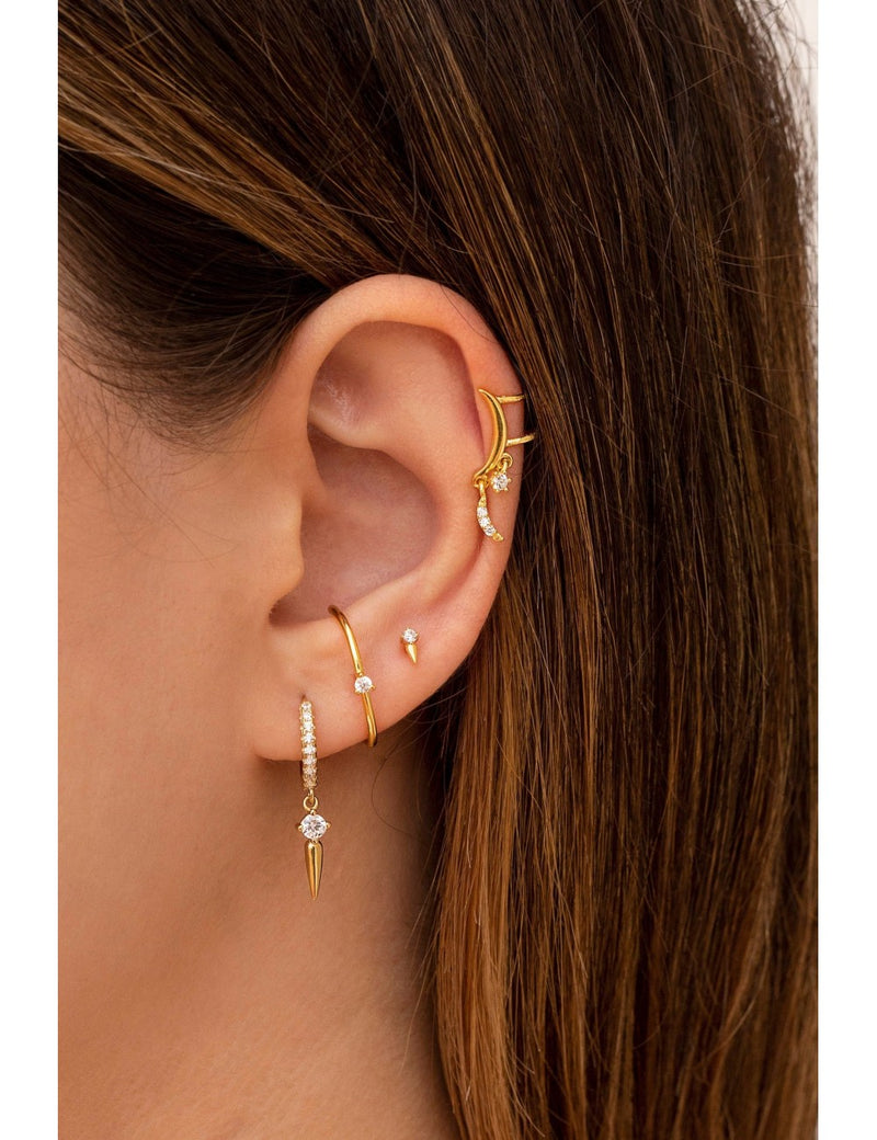CZ Huggie Hoop Earrings With Spike Shaped Charm
