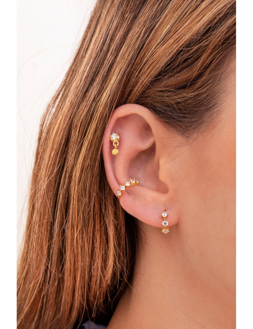 3 Round CZ Huggie Hoop Earrings
