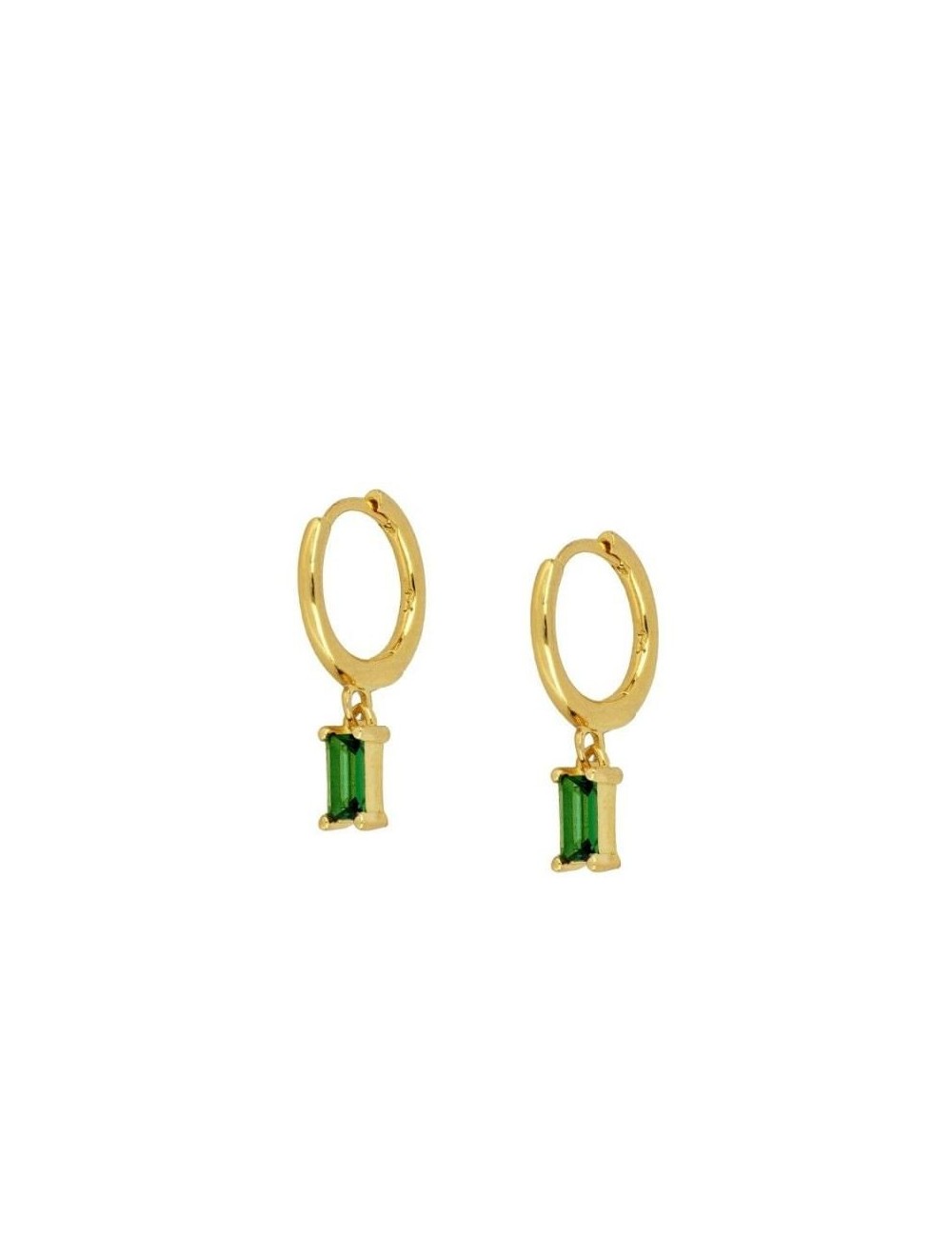 Pendientes de aro huggie con charm de circonita en talla baguette