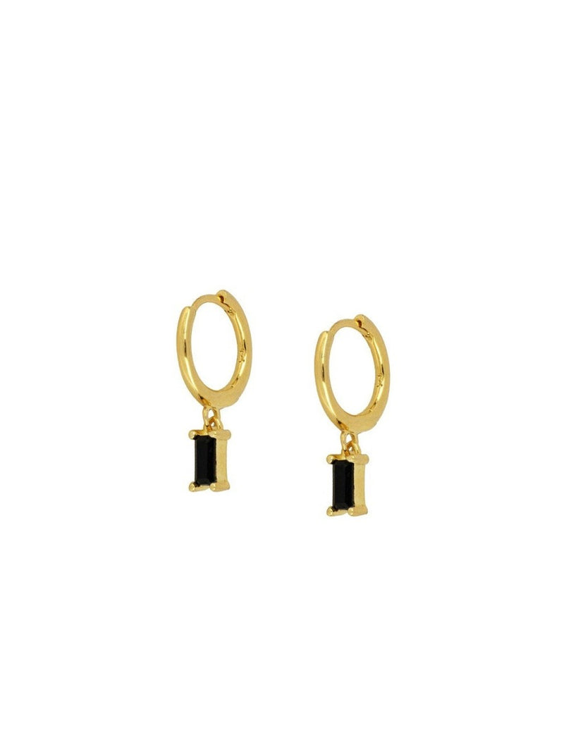 Pendientes de aro huggie con charm de circonita en talla baguette