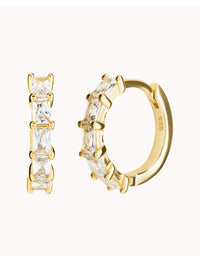 Boucles d'oreilles créoles Huggie avec zircones cubiques taille baguette