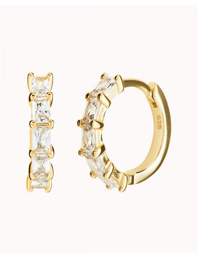 Pendientes de aro huggie con circonitas en talla baguette