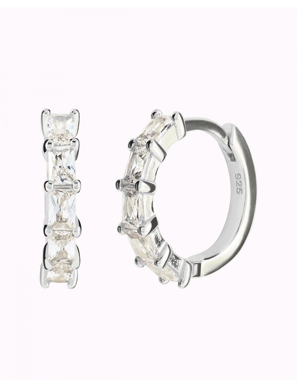 Boucles d'oreilles créoles Huggie avec zircones cubiques taille baguette