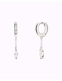 Pendientes de aro huggie con colgante de cadena y circonita en talla marquesa