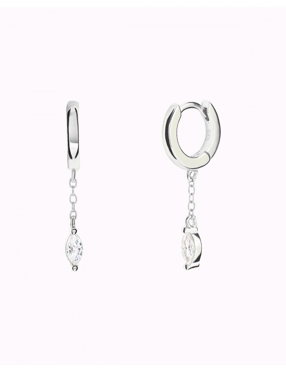 Pendientes de aro huggie con colgante de cadena y circonita en talla marquesa