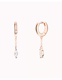 Pendientes de aro huggie con colgante de cadena y circonita en talla marquesa