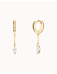 Pendientes de aro huggie con colgante de cadena y circonita en talla marquesa