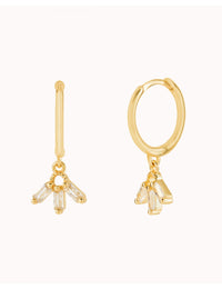 Fan Shaped Baguette CZ Charm Huggie Hoop Earrings