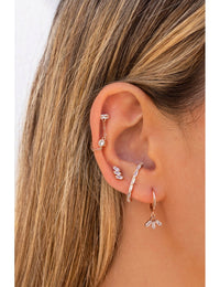 Fan Shaped Baguette CZ Charm Huggie Hoop Earrings