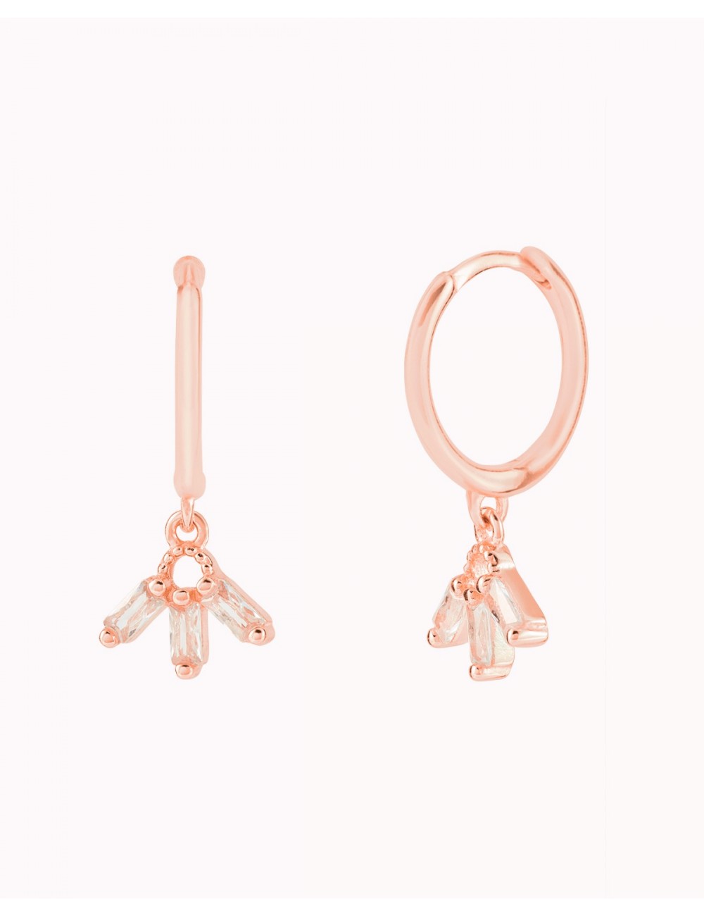 Fan Shaped Baguette CZ Charm Huggie Hoop Earrings