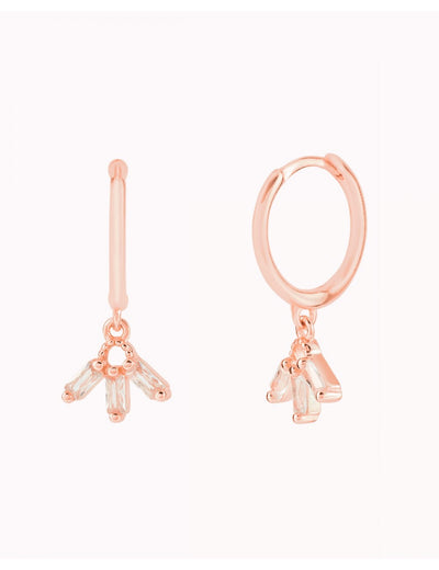 Fan Shaped Baguette CZ Charm Huggie Hoop Earrings