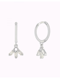 Fan Shaped Baguette CZ Charm Huggie Hoop Earrings