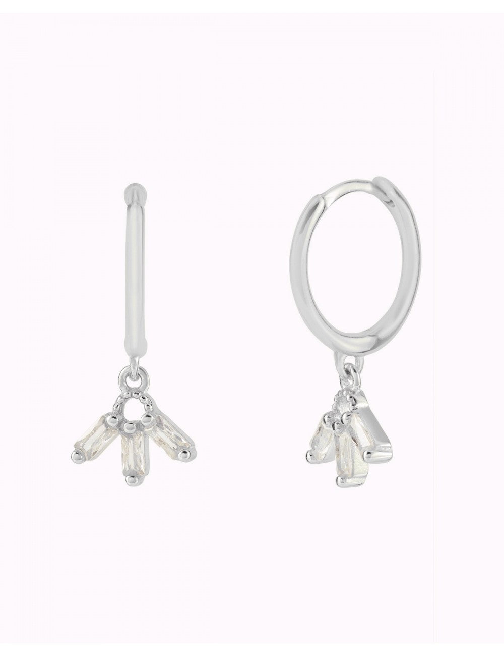 Fan Shaped Baguette CZ Charm Huggie Hoop Earrings