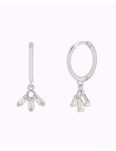 Fan Shaped Baguette CZ Charm Huggie Hoop Earrings