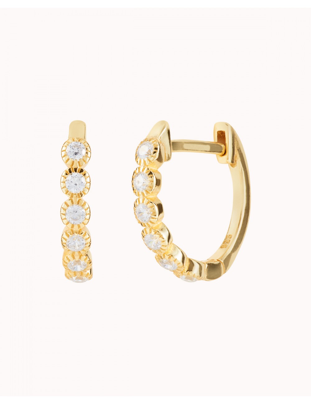 Pendientes de aro huggie con circonitas en talla redonda