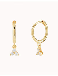3 CZ Flower-Shaped Charm Huggie Hoop Earrings