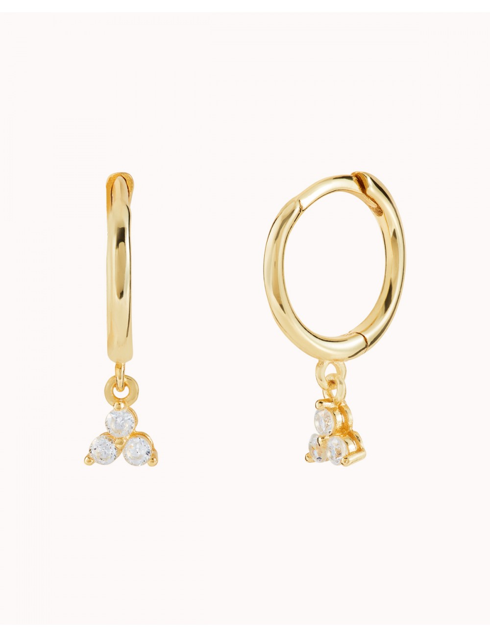 3 CZ Flower-Shaped Charm Huggie Hoop Earrings