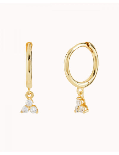 Huggie-Creolen mit Blumenanhänger und 3 Zirkonia-Steinen