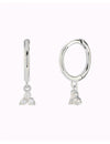3 CZ Flower-Shaped Charm Huggie Hoop Earrings