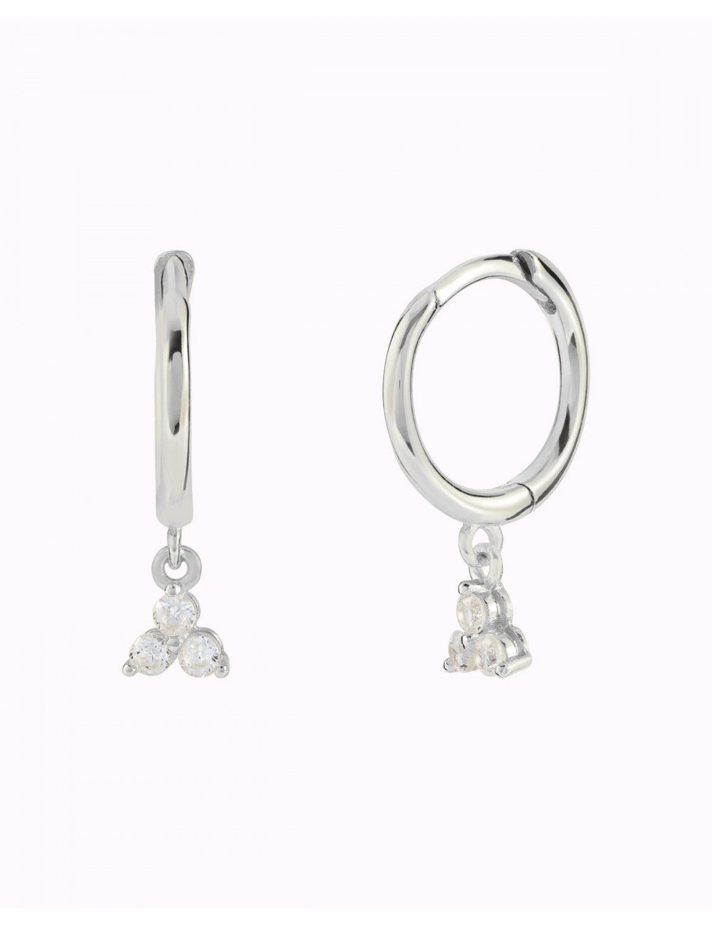 3 CZ Flower-Shaped Charm Huggie Hoop Earrings