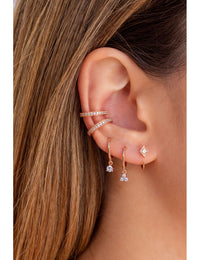 3 CZ Flower-Shaped Charm Huggie Hoop Earrings