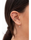 3 CZ Flower-Shaped Charm Huggie Hoop Earrings