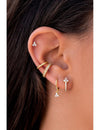 3 CZ Flower-Shaped Charm Huggie Hoop Earrings