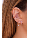 3 CZ Flower-Shaped Charm Huggie Hoop Earrings