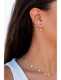 3 CZ Flower-Shaped Charm Huggie Hoop Earrings