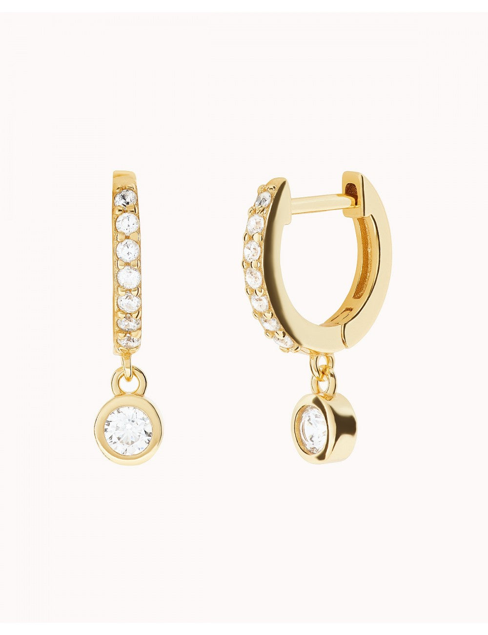 Dangling Bezel CZ Huggie Hoop Earrings
