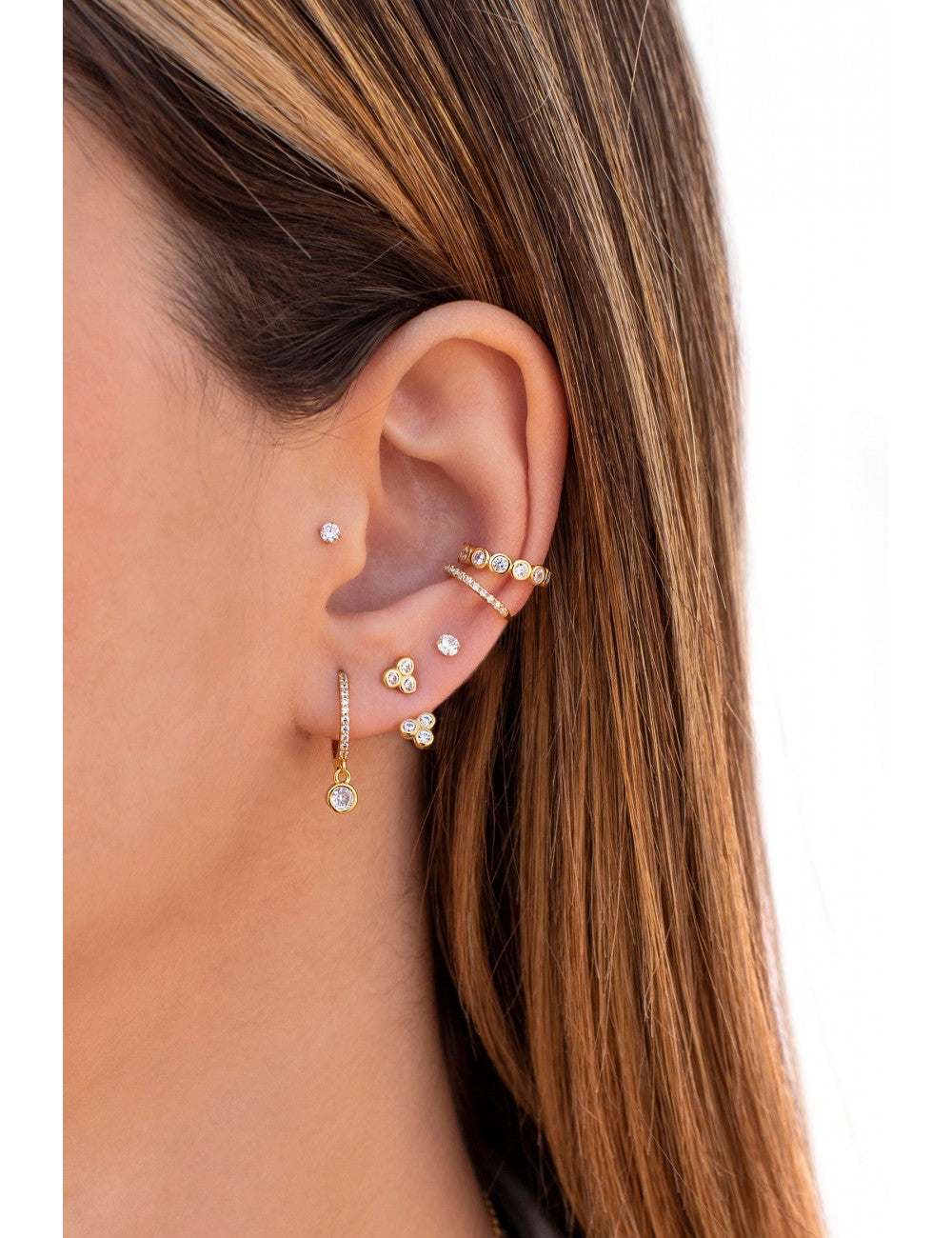 Dangling Bezel CZ Huggie Hoop Earrings
