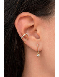 Dangling Bezel CZ Huggie Hoop Earrings