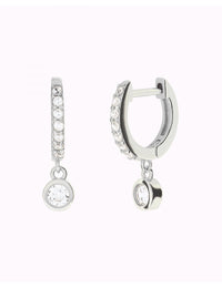 Dangling Bezel CZ Huggie Hoop Earrings
