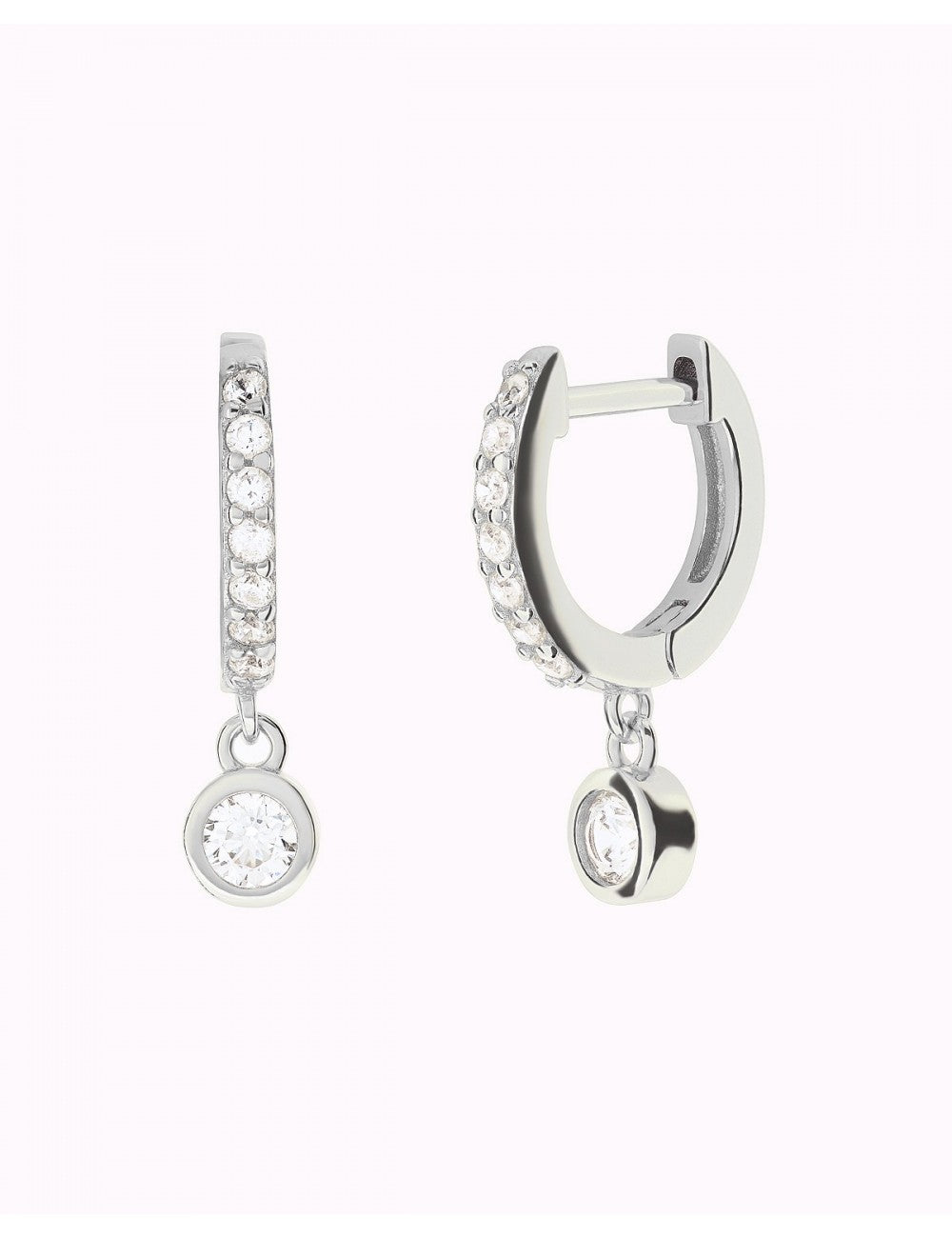 Dangling Bezel CZ Huggie Hoop Earrings