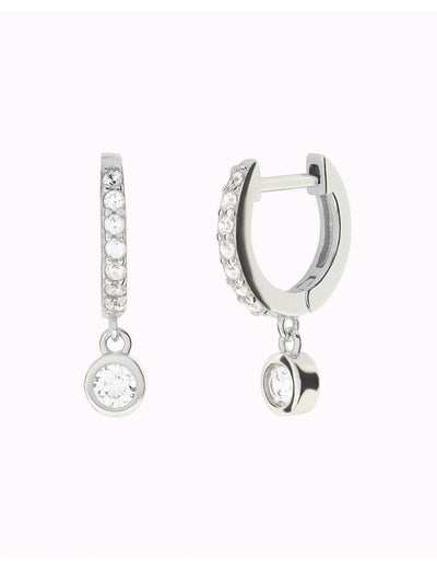 Boucles d'oreilles créoles Huggie avec zircone cubique et pendentif en zircone cubique serti clos
