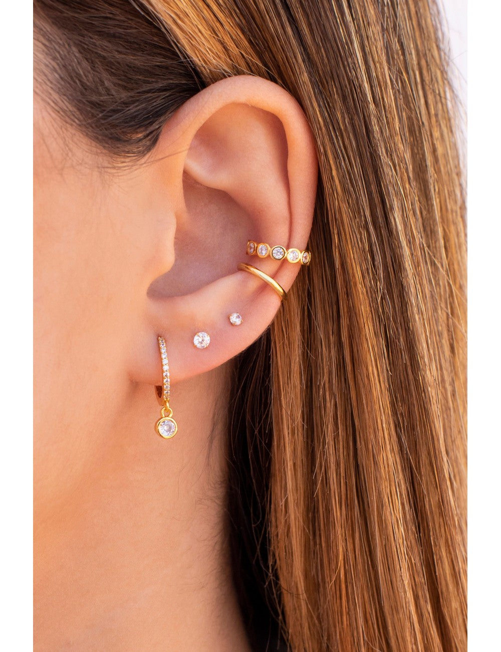 Dangling Bezel CZ Huggie Hoop Earrings