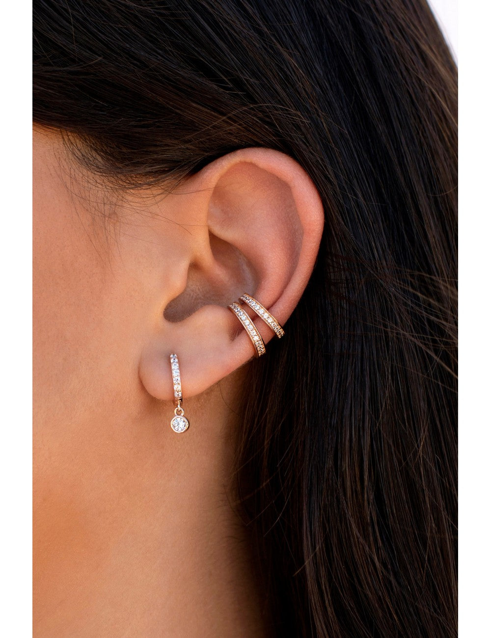 Dangling Bezel CZ Huggie Hoop Earrings