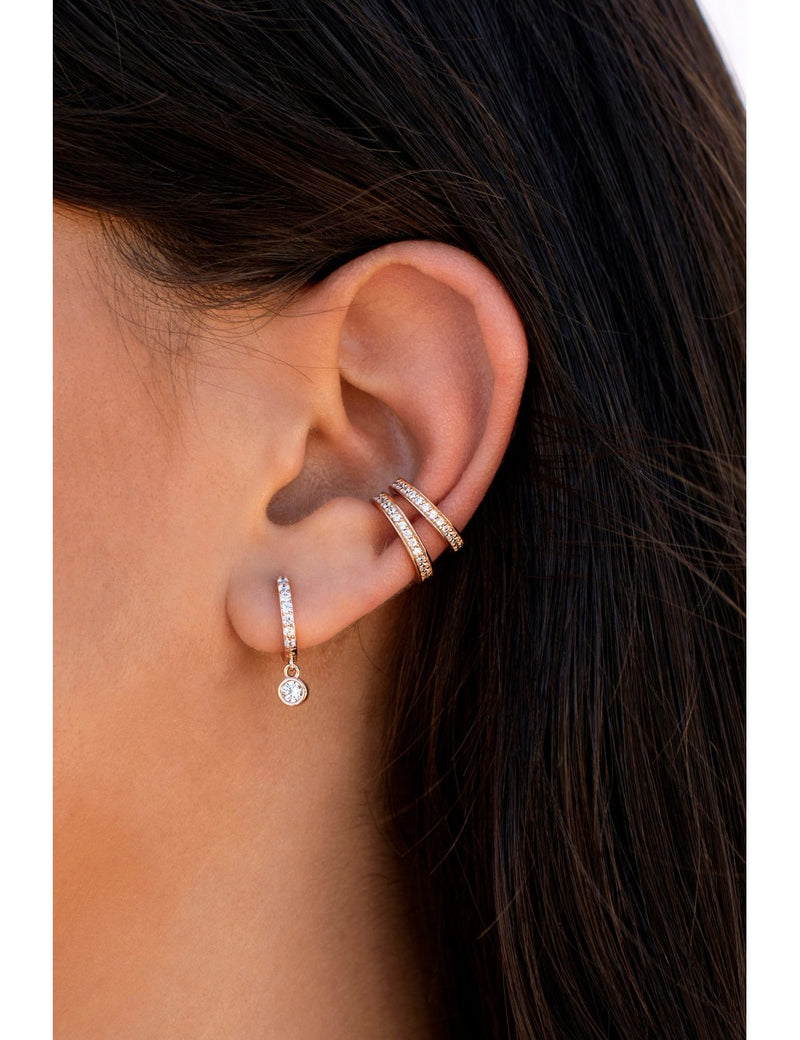 Dangling Bezel CZ Huggie Hoop Earrings