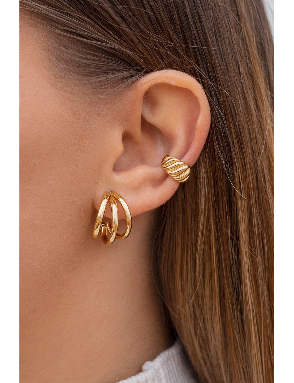Triple Band Chunky Open Hoop Earrings