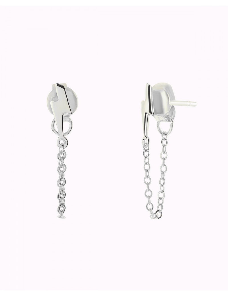 Lightning Shaped Dangling Chain Stud Earrings